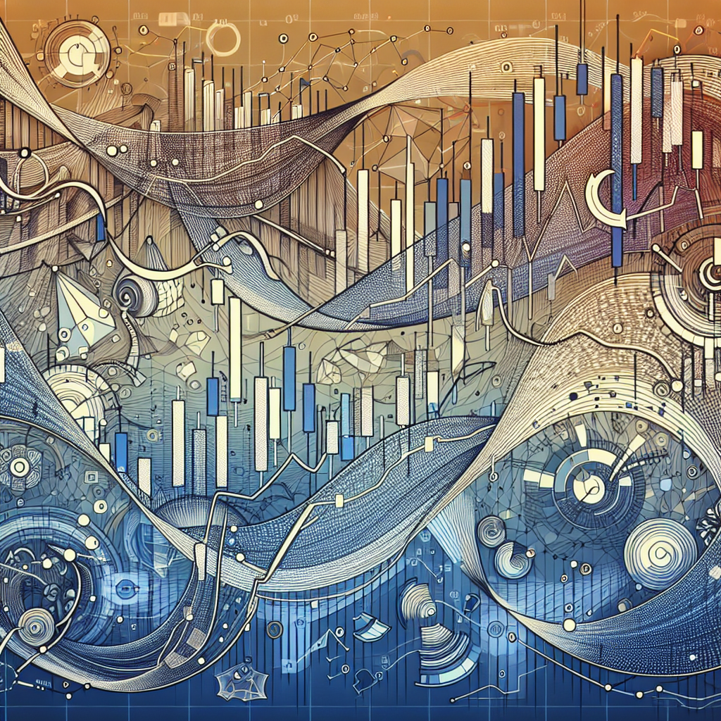 A dynamic line art illustration depicting various technical indicators used in commodity trading, including graphs, charts, and symbols, conveying a sense of precision and market analysis.