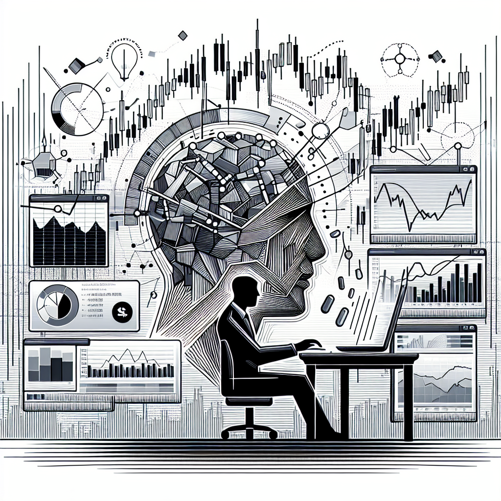 A dynamic line art illustration depicting the dual concepts of scalping and swing trading in futures trading, featuring charts, candlestick patterns, and a trader analyzing graphs on a digital interface.