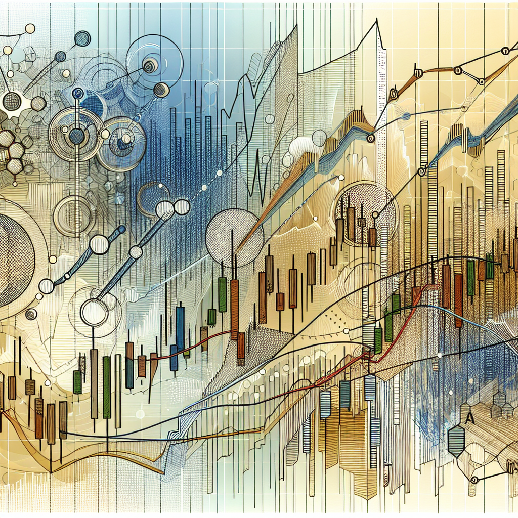 A dynamic line art illustration depicting various essential technical indicators used in futures trading, featuring charts, trend lines, candlestick patterns, and indicators like RSI and MACD, set against a backdrop of an abstract financial market.