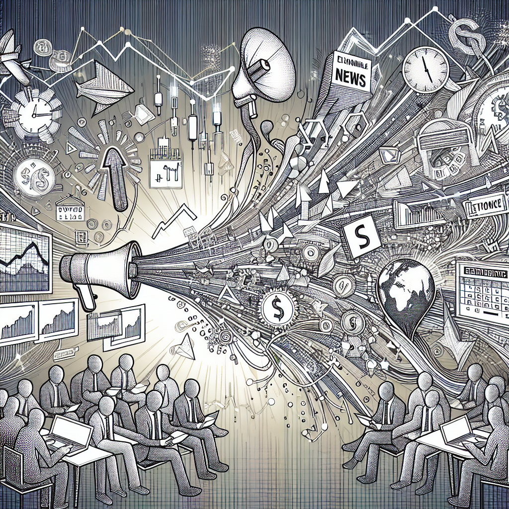 A dynamic line art illustration depicting an abstract representation of event-driven futures trading, featuring market news headlines, fluctuating stock lines, and symbols of various economic events seamlessly intertwined.
