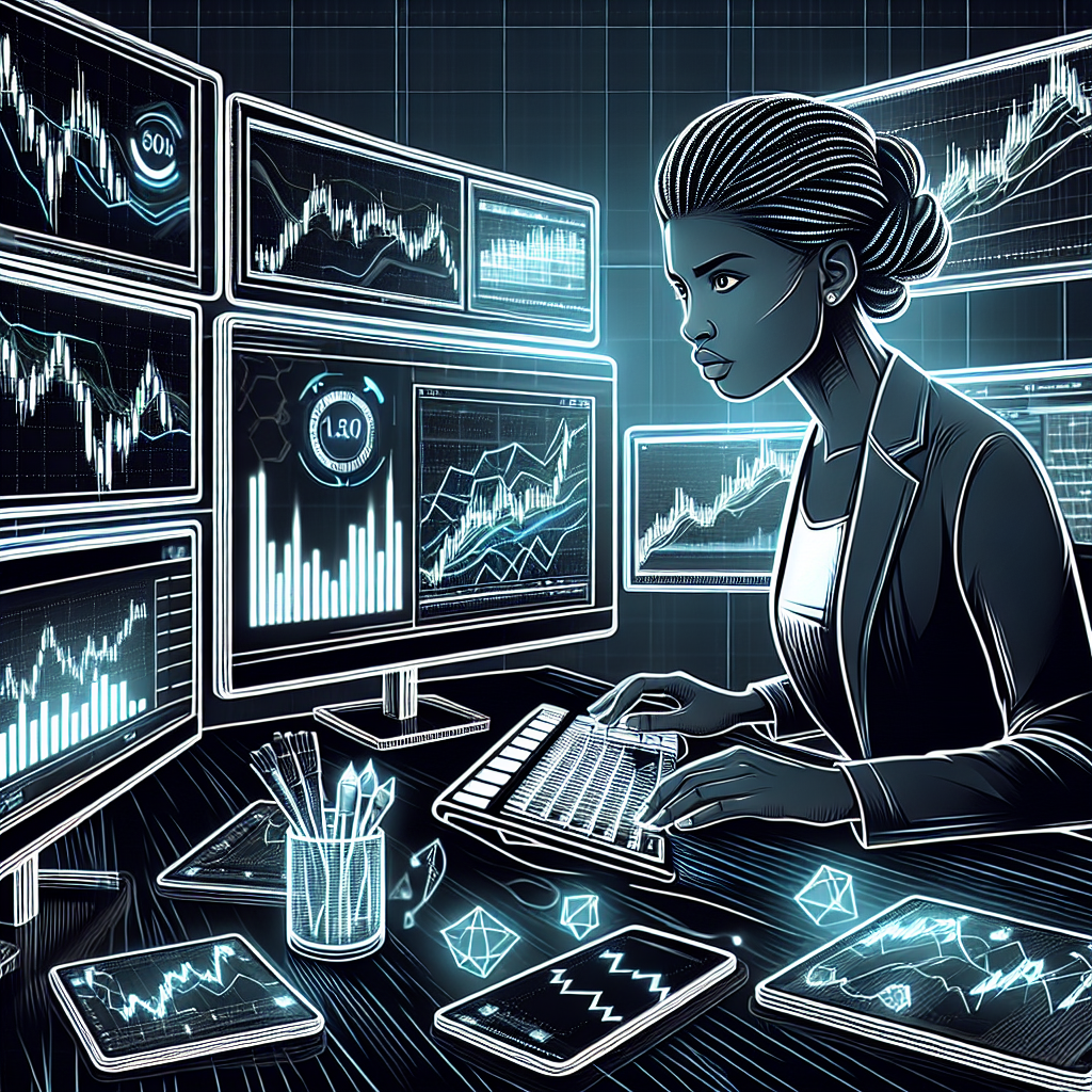 A dynamic line art illustration depicting a futures trader analyzing charts and market data, surrounded by trading tools and indicators, symbolizing a winning scalping strategy.