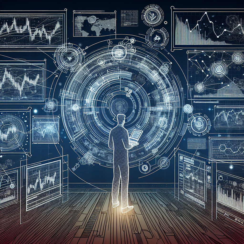 A dynamic line art illustration depicting a trader analyzing charts and events in a high-tech trading environment, with futuristic elements like digital graphs and market indicators, symbolizing mastery in event-driven futures trading.