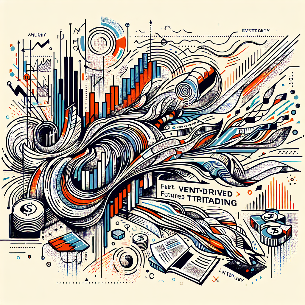 A dynamic line art illustration representing concepts of event-driven futures trading, showcasing economic reports, market news, and strategic decision-making with abstract elements symbolizing data flow and financial markets.