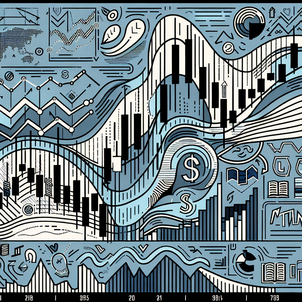 A dynamic line art illustration of a stylized trading chart, showcasing five distinct swing trading strategies in a visually engaging manner, featuring arrows, candlestick patterns, and trade indicators.